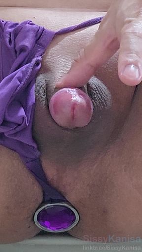 Sissy Kanisa Try on New Toy Purple Jewel Metal Anal Plug Size L