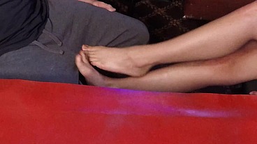 § Raven grey uses her feet to give a nerd a break