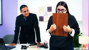 Nerdy office worker misunderstands boss's request and offers her asshole instead of paperwork