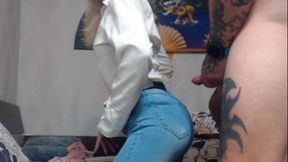 jeans, belt fetish, blowjob, dry humping, cum on belt