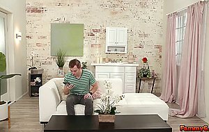 Stepson and his friend threesome fuck with busty milf