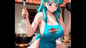 La mujer de Vegeta, Bulma, se pone cachonda cocinando