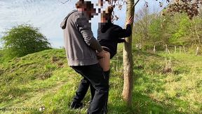 Amateur GF gives a blowjob and shows big tits while sitting at a park bench.