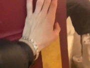 Twink sucks dick & swallows cum in public toilet