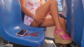 Slutty Latina Flashes Pussy on Public Bus