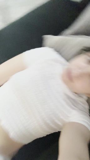 Amateur with big tits shows off her ass