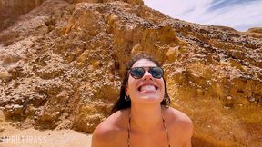 swallowing pee on the public beach and face fucked!! in the end she cums on my face,cum eat!!!