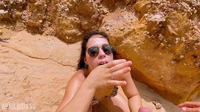 swallowing pee on the public beach and face fucked!! in the end she cums on my face,cum eat!!!