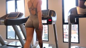 At the Gym: Fitness Girl with a Big Ass Running on the Treadmill