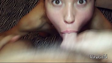 My lovely wife gives a deepthroat blowjob as I manhandle her pretty face