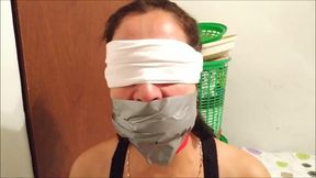 Self-gagged Latina Step-mom in Her First Gag Talk Video