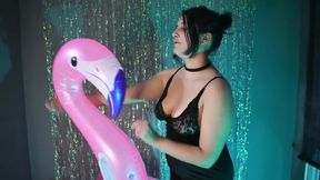 Squirting Hard on Pink Inflatable Flamingo - Bunny Looner