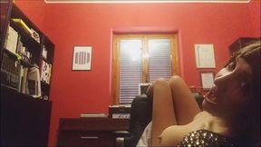 all naked, upside down on the chair with a strange noise