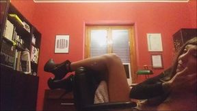 all naked, upside down on the chair with a strange noise