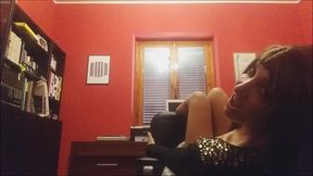 all naked, upside down on the chair with a strange noise