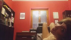 all naked, upside down on the chair with a strange noise