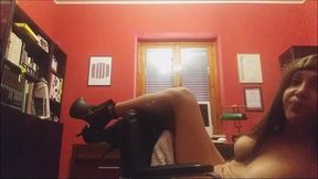 all naked, upside down on the chair with a strange noise