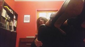 all naked, upside down on the chair with a strange noise