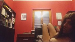 all naked, upside down on the chair with a strange noise