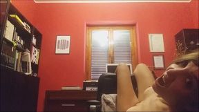 all naked, upside down on the chair with a strange noise