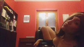 all naked, upside down on the chair with a strange noise