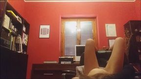 all naked, upside down on the chair with a strange noise