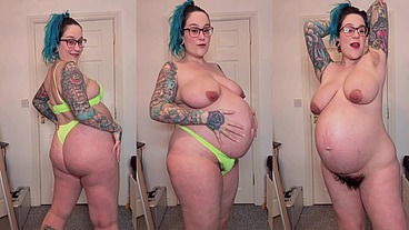Tight Yellow lingerie Hugs my pregnant Tits and belly :P
