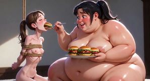 Weight Gain Humiliation - Fat Woman Stuffing Skinny Feedee