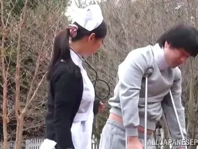 Seductive Japanese Nurse Takes It Hard On Park Bench In Public Heat