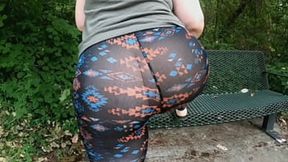 Sexy mom's massive booty exposed as she hikes in see-through leggings at public trail.