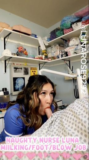 B/G 17 MIN NAUGHTY NURSE LUNA AND HER PATIENT MILKING, FOOT JOB, BLOW JOB!🧤🩵🍆💦🥵🔥