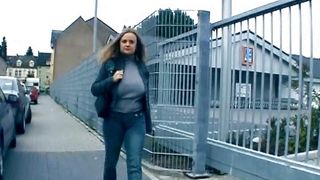 Super curvy German chick in solo action with her dong