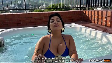 Petite Colombian Stepsister Goes from Jacuzzi to Bed to Suck Cock, Naty Delgado - POVLatinGirl