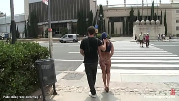 Bound redhead ass fucked in public