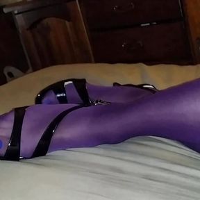 40V Purple Pantyhose and Blue toenails