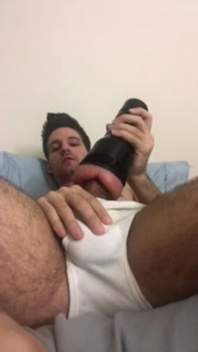 Horny bro fucks fleshlight in his briefs