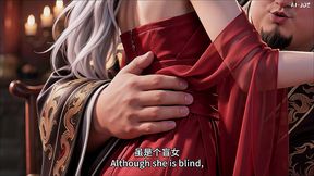 cuckold husband watches fat bull fuck his blindfolded red concubine ai-generated