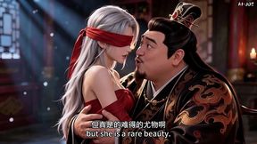 cuckold husband watches fat bull fuck his blindfolded red concubine ai-generated