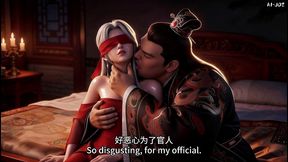 cuckold husband watches fat bull fuck his blindfolded red concubine ai-generated