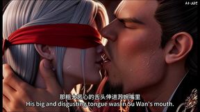 cuckold husband watches fat bull fuck his blindfolded red concubine ai-generated