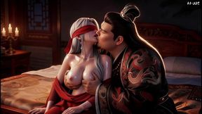 cuckold husband watches fat bull fuck his blindfolded red concubine ai-generated