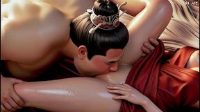 cuckold husband watches fat bull fuck his blindfolded red concubine ai-generated