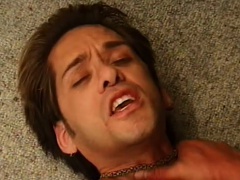 Handsome gay studs fuck each other's asses with a double ended dildo
