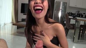 ”Asian babe spreads her legs for huge dick”