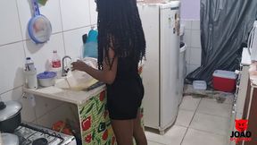 Husband Wakes up Wanting to Fuck His Wife in the Kitchen Getting Her Right and in the End Filled Her Pussy with Milk