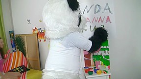 Ardent gal copulates with large Panda