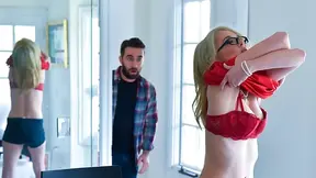 Horny glasses-wearing blonde catches her friend's stepson and fucks him until she squirts everywhere