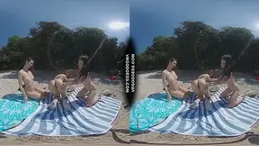 3 Darlings Naked On Vacation Beach Picnic Playing Frisbee Searching For Shells And Bubbles