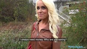 Tattooed busty German blonde MILF fucked hard against a tree