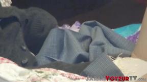 ”Japanese slut plays with her bushy snatch on secret tape”